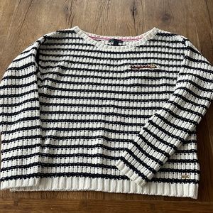 TOMMY HILFIGER Cropped Navy Blue & Cream Striped Sweater Size Small